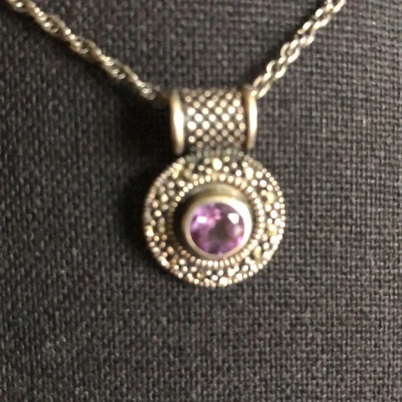 Vintage One of a Kind Amethyst/Marcasite .925 Necklace - Picture 3 of 6